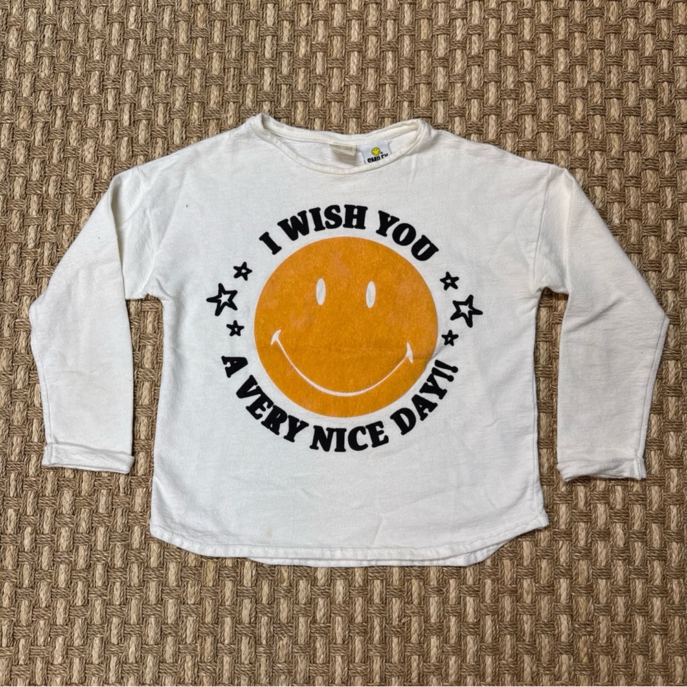 Zara Girl Happy Collection SMILEY FACE Long Sleeve Tee Sz 9 Year/134 Cm Cotton